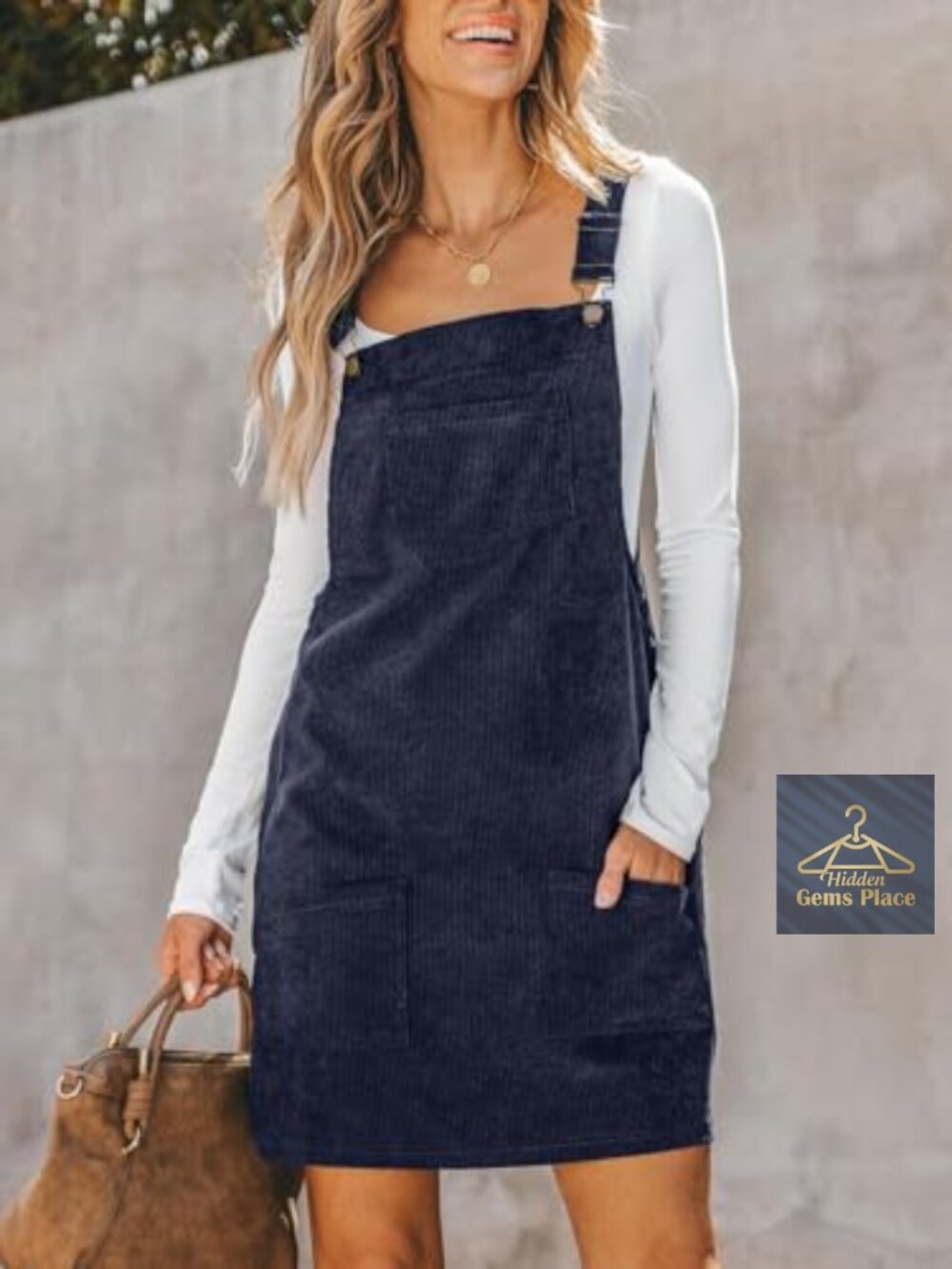 CUPSHE Corduroy Square Neck Adjustable Strap Overall Mini Dress - Picture 6 of 6